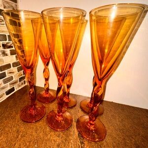Vintage Mid-Century Modern Amber Set of 6 Glasses